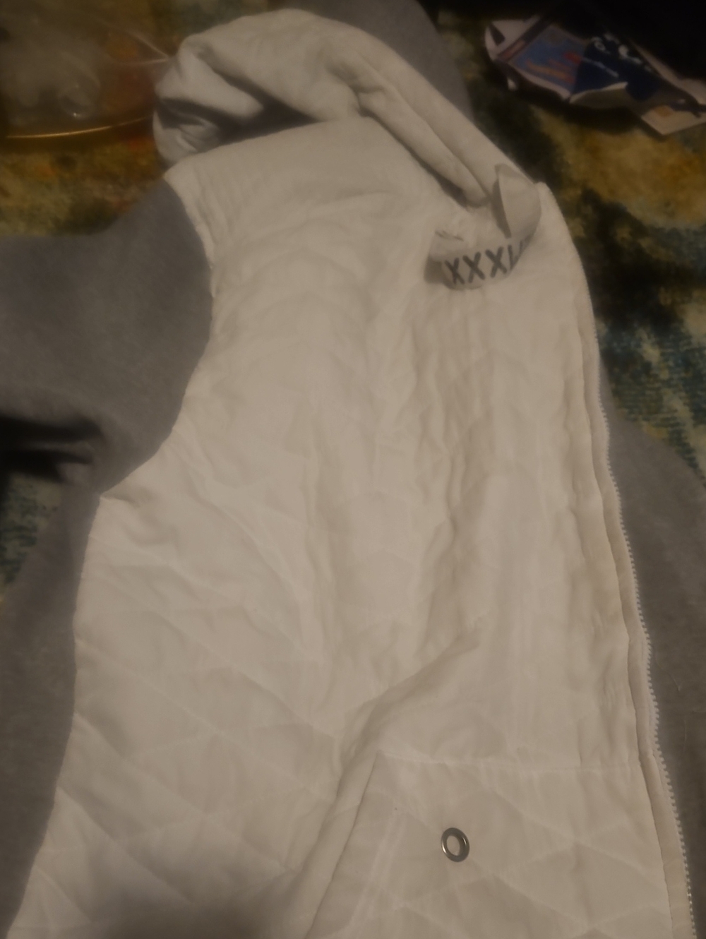 Quilted Hooded Windbreaker Jacket - White & Gray